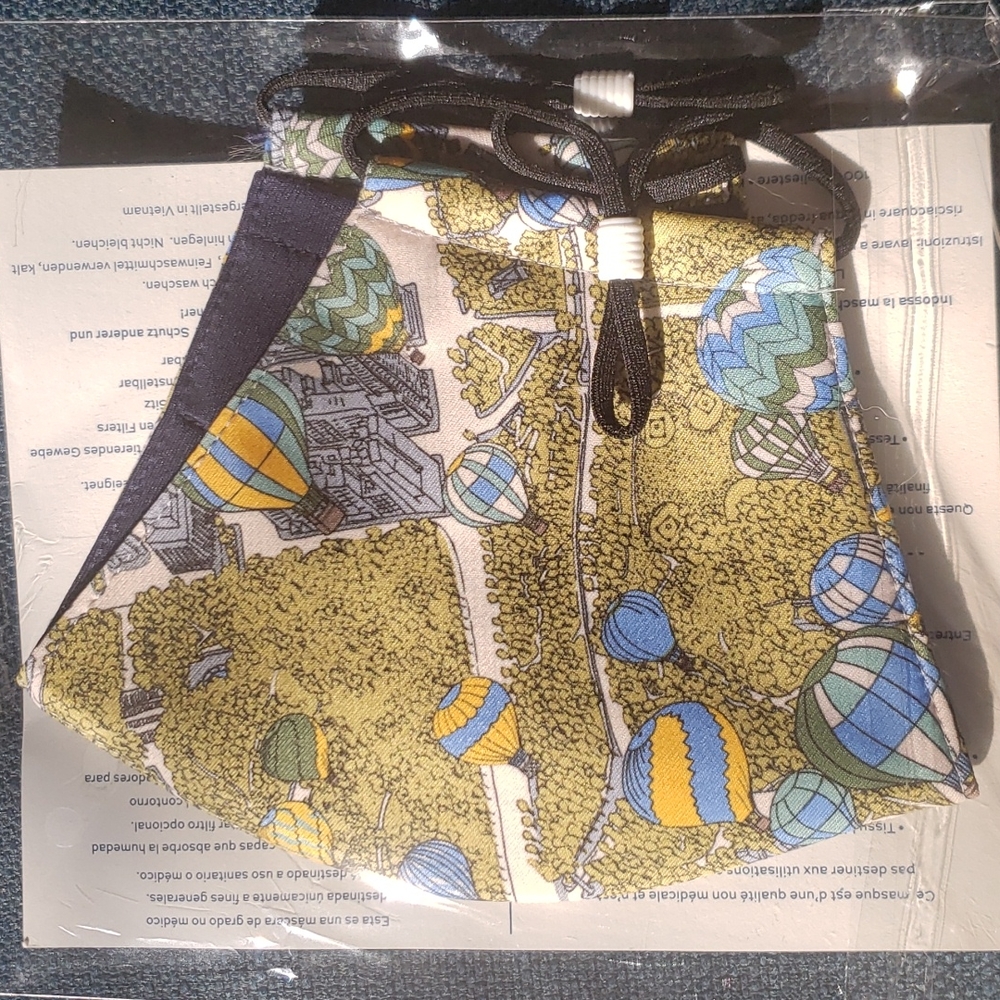 Tory Burch Designer Face Mask Hot Air Balloon Print Green Blue